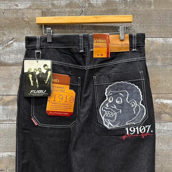 COPY - Vintage Platinum FUBU Y2k Baggy Dark Metallic Navy Blue Denim Skater Jea… - Picture 1 of 8